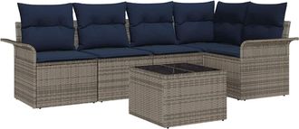 vidaXL Conjunto De Sof&aacute; De Jard&iacute;n 6 Uds. Gris Rat&aacute;n Sint&eacute;tico Vidaxl