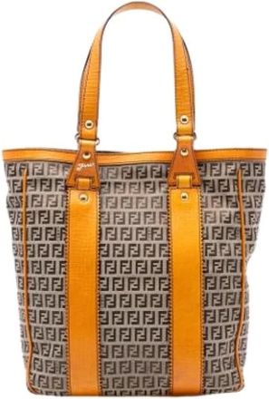 Fendi Pre-owned Tote Bags, female, Brown, Size: ONE SIZE Pre-owned Canvas Tote Bag