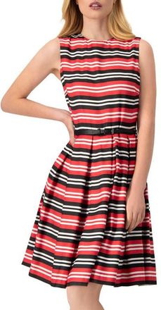 Ivonne Sleeveless Striped Fit & Flare Dress in Black-Red at Nordstrom, Size 14