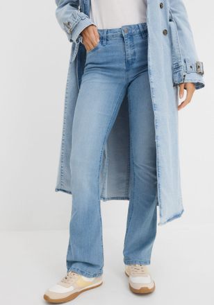 Bonprix Schlagjeans BONPRIX Flared Jeans Mid Waist, Stretch, Damen, Gr. 34, N-Gr, blau (hellblau denim), Obermaterial: 82% Baumwolle, 17% Polyester, 1% Elasth