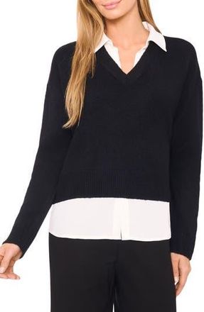 Halogen Layered Look Sweater in Rich Black at Nordstrom Rack, Size X-Large P