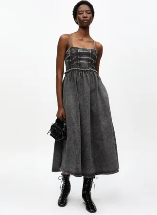 Ganni Black Washed Stretch Future Denim Dress - Size 8/10 Organic Cotton