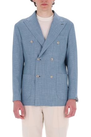 Barba Light Blue Double-Breasted Textured Blazer