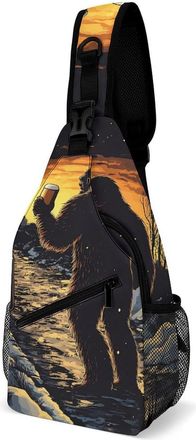 Generic Bigfoot With Beer Sunset Unisex Shoulder Bags Casual Crossbody Chest Bag Sling Backpack for Hiking Cycling Travel