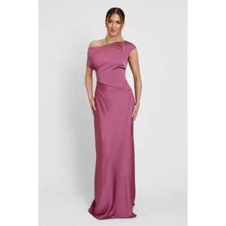 Six Stories Asymmetric Satin Bridesmaid Dress in Plum at Nordstrom, Size 12