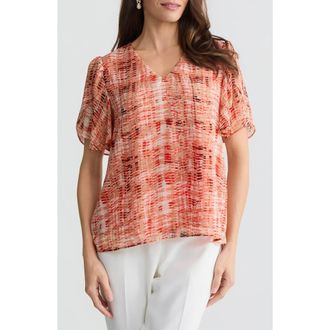 Kasper Flutter Sleeve Top in Mandarin Multi at Nordstrom, Size X-Large