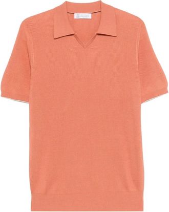 Brunello Cucinelli Tops, Heren, Oranje, M, Geribbelde V-hals Polo