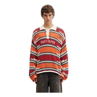 Daily Paper Clothing Truien & Vesten, Heren, Veelkleurig, L, Katoen, Kente Stripe Gebreide Polo