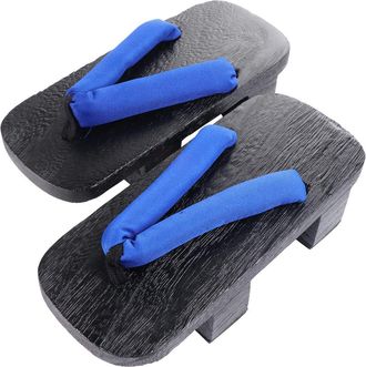 Generic Japanese Two-Tooth Wooden Clogs Slippers for Men and Women, Blue Strap Summer Platform Flops, Size 38 Uk 3.5 Suitable for Foot 35-37, Casual Beach and