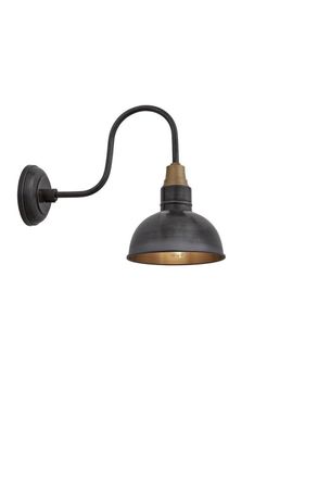 Industville Swan Neck Dome Wall Light, 8 Inch, Pewter, Pewter Holder in Dark Grey