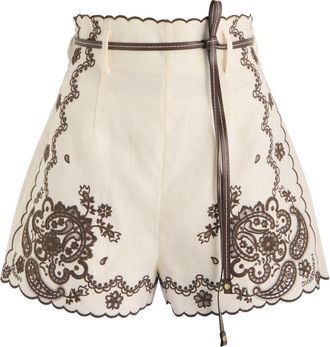 Zimmermann Ascension Embroidered Linen Shorts - Brown - 0 (UK 8 / S)