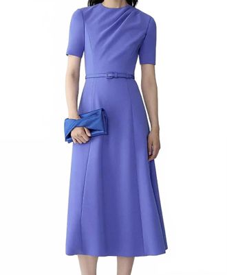 Carolina Herrera Draped Midi Dress With Belt In Bluebell