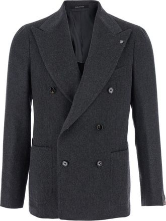 Tagliatore Grey Herringbone Double-breasted Blazer