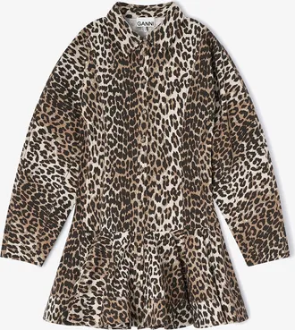 Ganni Brown Leopard Shirt Dress - Size 10/12 Organic Cotton