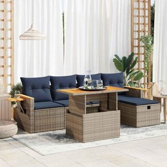 vidaXL Set Sof&aacute;s Jard&iacute;n Y Cojines 6 Pzas Rat&aacute;n Sint&eacute;tico Acacia Gris Vidaxl