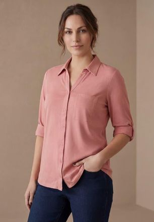 Jessica London Collar Roll Tab Top in Desert Rose at Nordstrom, Size Medium