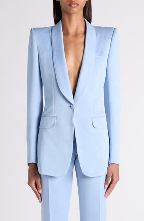 Tom Ford Washed Cotton & Silk Duchesse Satin Jacket in Mineral Blue at Nordstrom, Size 4 Us