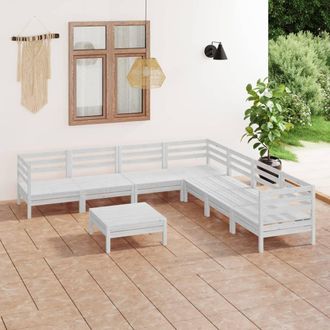 vidaXL Juego De Muebles De Jard&iacute;n 8 Piezas Madera Maciza Pino Blanco Vidaxl