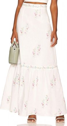 Something Navy Embroidered Tiered Maxi Skirt In Pastel/multi