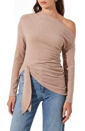 ASTR the Label One-Shoulder Tie Hem Knit Top in Ashy Taupe at Nordstrom, Size X-Small