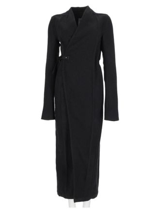 Rick Owens Black Wrap-Style Structured Virgin Wool Coat