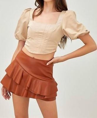 DO+BE Collection Fitted Puff Sleeve Crop Top In Tan