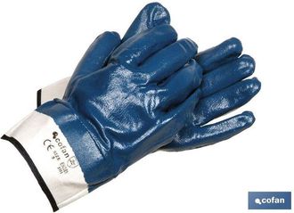cofan Cofan - Guantes De Nitrilo Amarillos Con Revestimiento Impermeable Y No Absorbente De Larga Duraci&oacute;n T-9 ( Bl&iacute;ster 12 Pares) Americano Azul