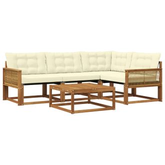 vidaXL Conjunto De Sof&aacute;s De Exterior Con Coj&iacute;n 5 Pcs Natural Y Crema Vidaxl