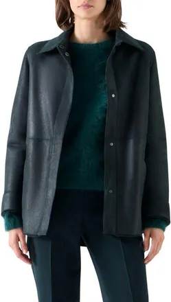 Akris Harper Reversible Genuine Shearling Shirt Jacket in Forest Green at Nordstrom, Size 10
