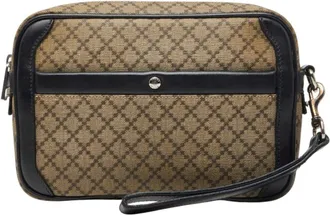Gucci Diamante Beige Black Pvc Leather Clutch Bag (Pre-Owned)