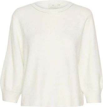 Kaffe Zachte Gebreide Trui met Similisten Detail - Dames - Ronde hals truien - Wit - M - Polyester - Truien & Vesten