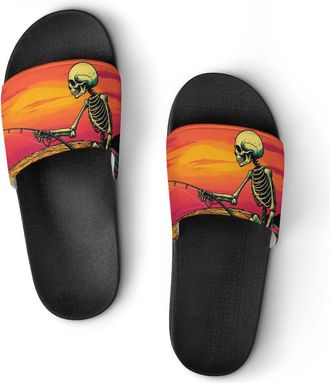 Generic Fishing Skull Shower Shoes Slipper for Women Men Beach Slippers Quick Drying Non Slip Open-Toe Sandals
