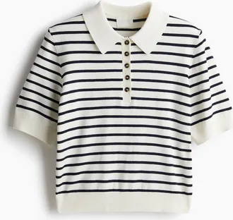 H&M Poloshirt aus Feinstrick - Cremefarben/Gestreift