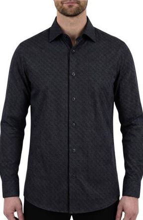 Report Collection Regular Fit Motif Print 4-Way-Stretch Button-Up Shirt in Black at Nordstrom Rack, Size X-Large