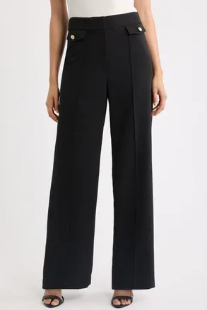 Elie Tahari The Isla Seamed High Waist Straight Leg Pants in Noir at Nordstrom, Size 10