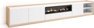 Skraut Home Skraut Home - Mueble Tv, Televisi&oacute;n, 310x37x50cm, Para Tv Hasta 80, Chimenea El&eacute;ctrica, Blanco Y Roble Soft