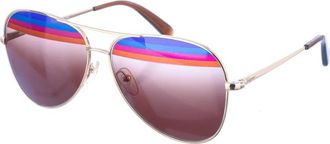 Ferragamo Ovale Aviator Zonnebril met Multicolor Strepen - Dames - Zonnebrillen - Geel - ONE Size - Accessoires