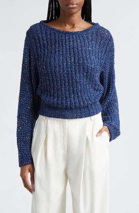 Ramy Brook Clea Metallic Boat Neck Sweater In Navy
