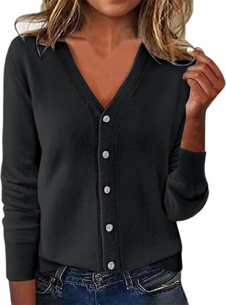 Generic Ladies Jumpers Cashmere Knitted Sweaters Long Sleeve V Neck Base Jumpers 2025 Winter Warm Casual Soft Comfy Lightweight Pullover Sweaters