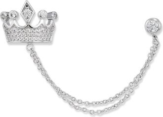 Savvy Cie Jewels RHODIUM PLATED OVER BRASS QUEEN CROWN WHITE CZ PIN WITH CHAIN
