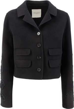 Ermanno Scervino Jassen, Dames, Zwart, M, Wol, Bloemrijk Geborduurd Knoopjasje