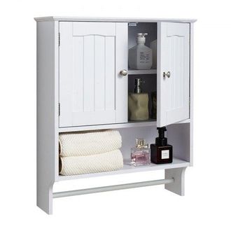 OEM Armario De Pared Para Ba&ntilde;o, Con 2 Puertas Y Estantes Ajustables, Armario De Almacenamiento Colgante Con Divisor Abierto Y Toallero Para Inodoro, Lavad