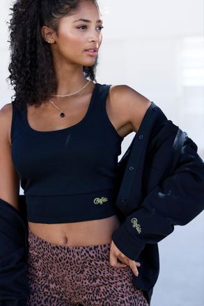 Buffalo Crop-Top BUFFALO, Damen, Gr. 40/42, schwarz, Rippware, Obermaterial: 95% Baumwolle, 5% Elasthan, unifarben, Rundhals, Tops Crop-Top, in Rippstruktur m