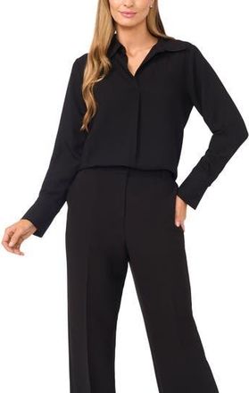 Halogen Tonal Stripe Collared Split Neck Top in Rich Black at Nordstrom Rack, Size X-Small