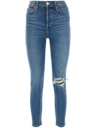 Re/Done logo-patch ripped jeans - Blue