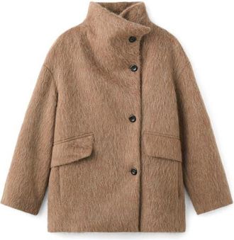 Mango Brushed Funnel Neck Coat in Brown at Nordstrom, Size Medium