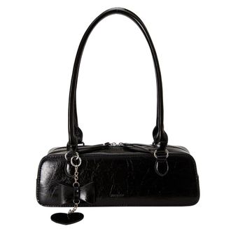 Generic Women PU Underarm Bag Fashion Shoulder Bag Solid Color Elegant Hobo Bag Zip Closure Top Handle Bag with Heart Pendant Stylish Shoulder Purse (Black)