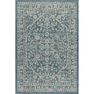 Jonathan Y Designs Malta Bohemian Medallion Textured Weave Indoor/Outdoor Area Rug in Teal/gray at Nordstrom, Size 5Ft 0In X 5Ft 0In