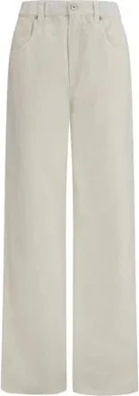 Brunello Cucinelli Brunello Cucinelli, Wide Jeans, female, White, Size: L Piece-Dyed Cotton Pull-On Jeans