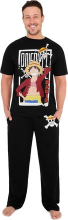 OnePiece Pyjamas Set for Men Teens & Boys, Black Cotton T-Shirt & Bottom, Nightwear Loungewear Clothes, Manga Anime Gifts (3XL, Black)